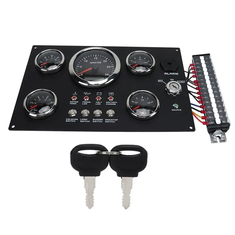 A60E-RPM Fuel Level Oil Pressure Water Temp Voltage Digital Gauge Cluster Panel Display 24V 7 Color Backlight For RV Boat