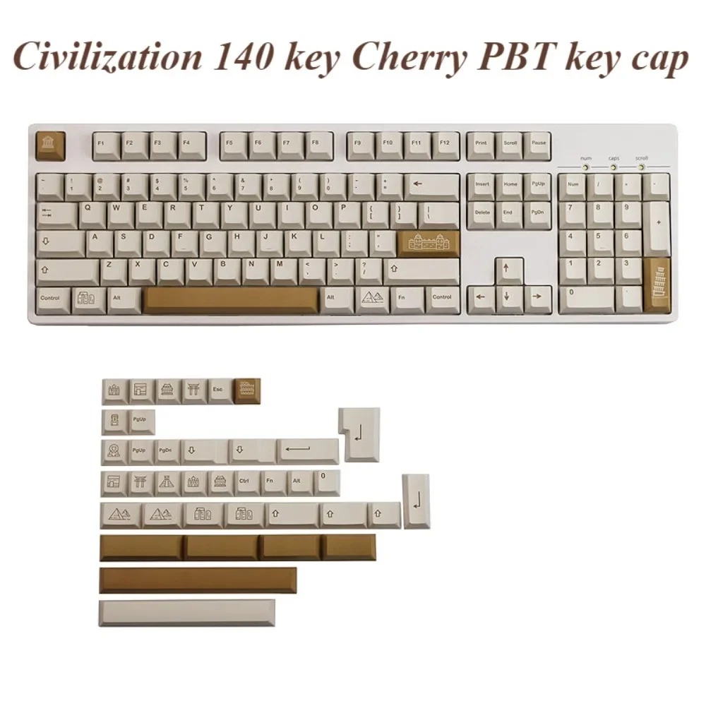 140 keys, civilized, minimalist keycaps, cherry PBT sublimation keycaps, custom mechanical keyboard MX Switch keycaps