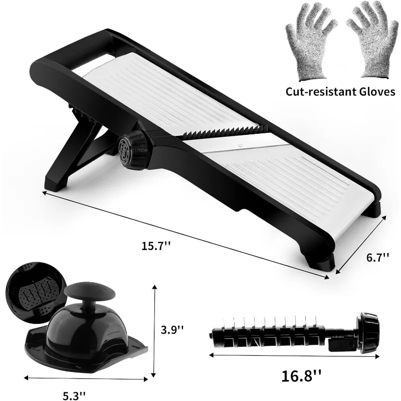 Mandoline pengiris makanan, pemotong makanan Mandolin dapat diatur untuk dapur, pencincang sayuran Mandolin Stainless Steel untuk kentang, sayuran