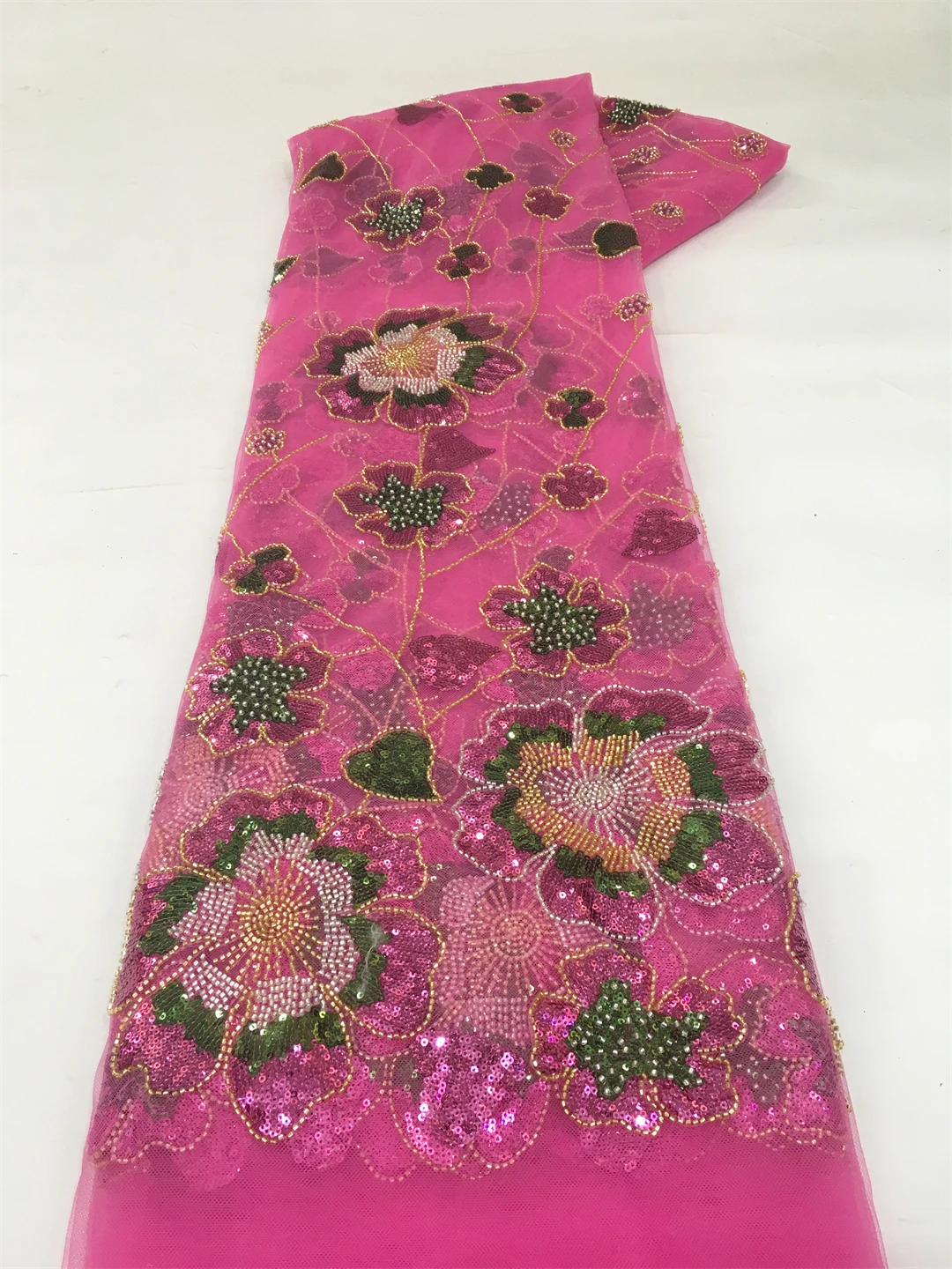 Pink Exquisite African Sequins Tulle Lace Fabric 2026 High Quality Mexican Beaded Tulle Mesh Lace For Wedding Prom Dress Sewing