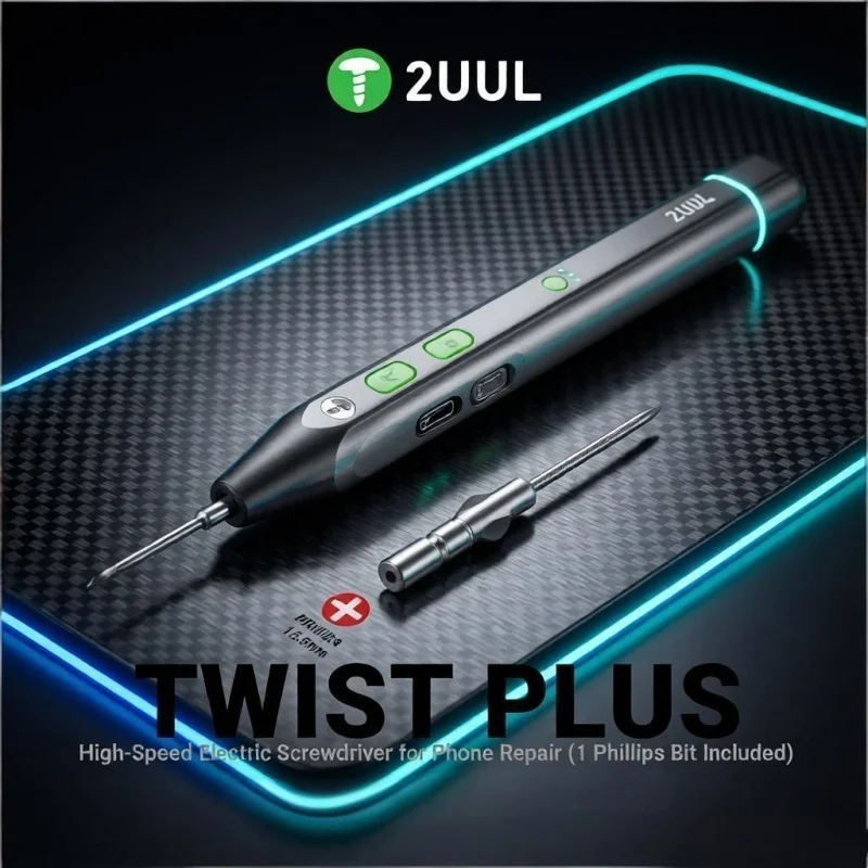 Conjunto de Chave de Fenda Elétrica de Alta Velocidade 2UUL TWIST PLUS 400RPM com Proteção de Torque e Ponta Magnética para Reparo de Telas de iPhone e Samsung