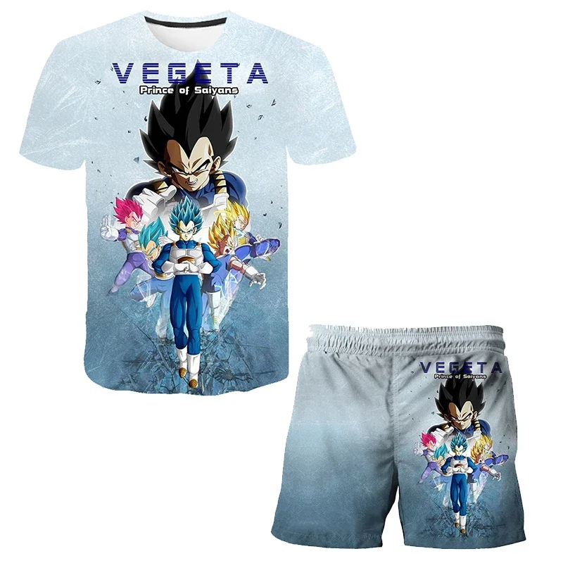 Japanese Cartoon Dragon Ball Z T-shirt Children's Top T-shirt Shorts Two-piece Set for Summer Boys T-shirt+shorts Beach Pants