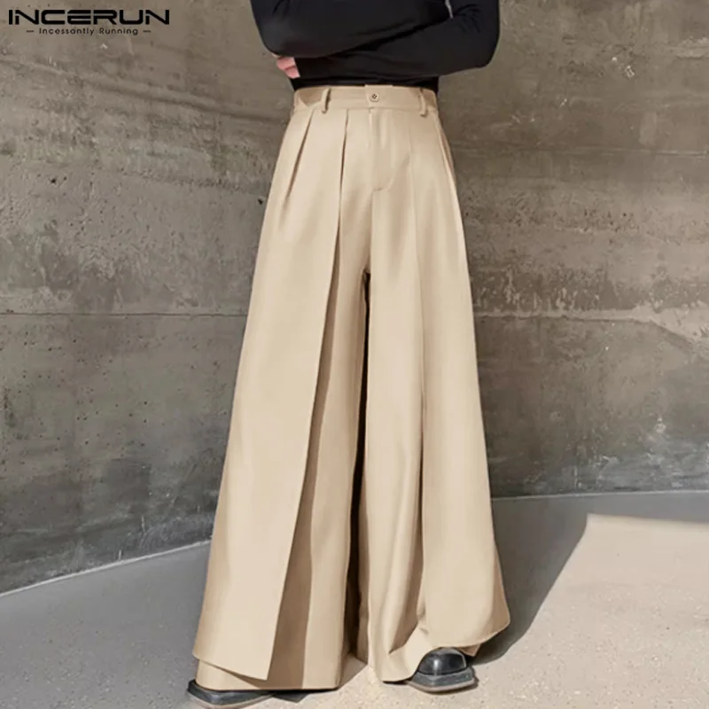 INCERUN 2024 Korean Style Pantalons New Men Multi-layer Patchwork Design Skirt Long Pants Casual Streetwear Loose Trousers S-5XL