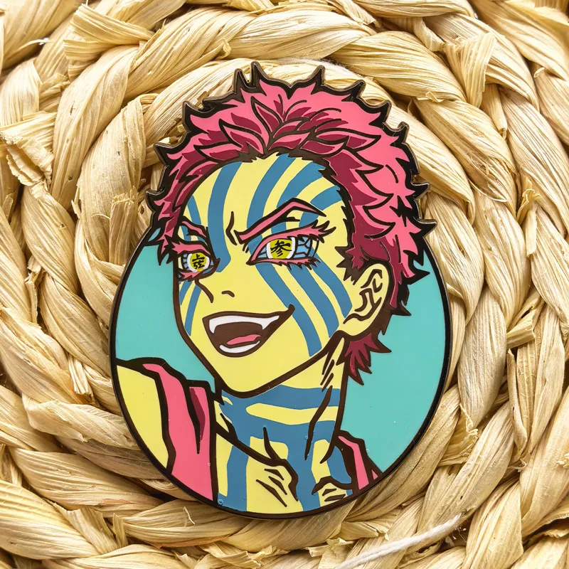 Akaza Badges Anime Demon Slayer Pins Hakuji Pendant Manga Kimetsu no Yaiba Brooches for Backpack Clothing Lapel ACG Cosplay Toy view 5
