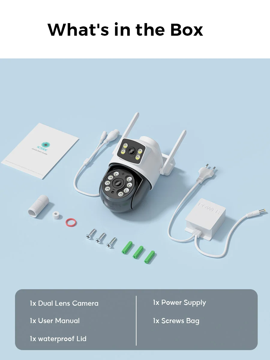 كاميرا iCSee Wifi PTZ خارجية 5K 10MP HD عدسة مزدوجة الأمن IP 4K 8MP AI تتبع ONVIF CCTV كاميرا مراقبة واي فاي