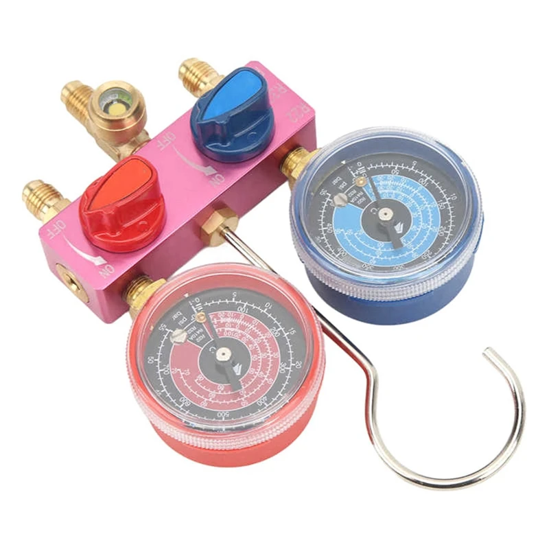 2X HS-M02 Refrigerant Diagnostic Manifold Gauge G1/4 Condition Manometer Pressure Gauge Refrigeration For R22/32/R410A