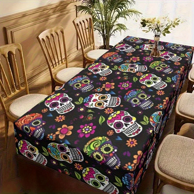 One piece of exotic charm! The sugar skull tablecloth for the Mexican Day of the Dead festival, adding a unique atmospherezyc