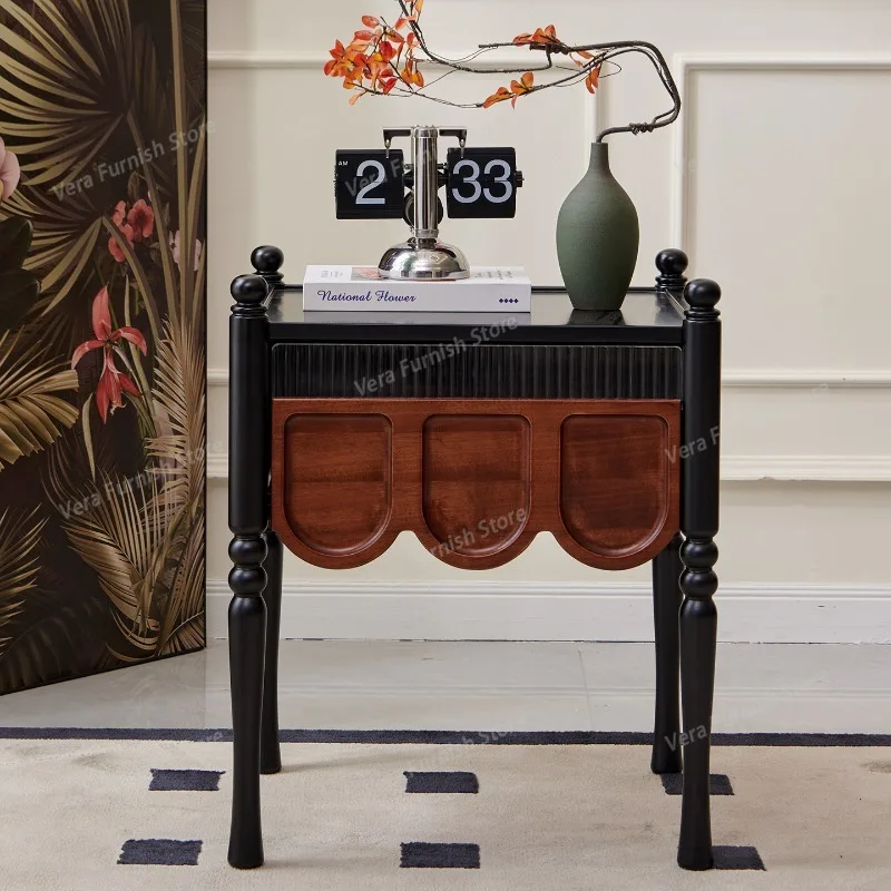 Bedroom Home Console Tables French-style Retro Solid Wood Square Storage Nightstands Drawer Design Furniture Armoire JT40C