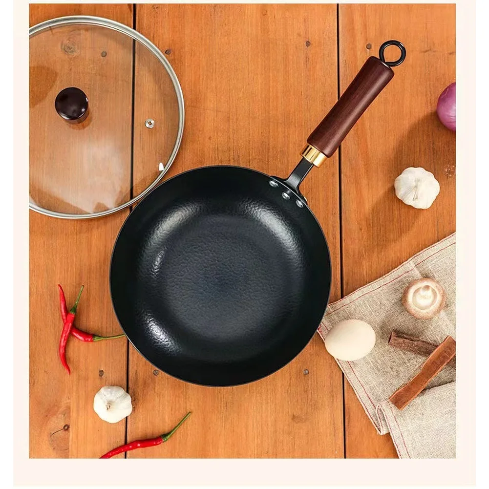 

Wrought Iron Wok Pan for Induction Cooktops Japanese Style Heat Retention and Even Cooking Gas Electric and Induction