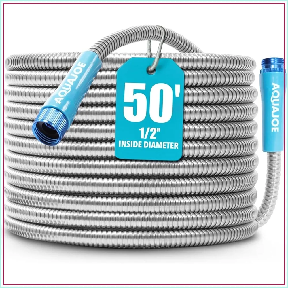 

Heavy Duty 50ft Spiral Stainless Steel Garden Hose, 1/2" Diameter, Puncture Proof with Aluminum Fittings