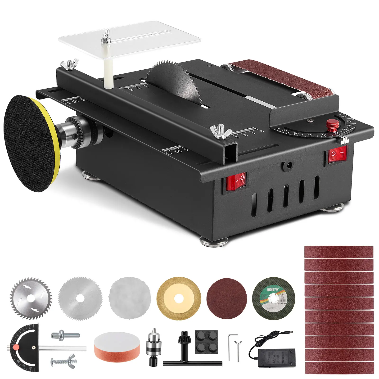 

Mini Table Saw with Belt Sander 300W Precision DIY Miniature Table Saw with 4 Blades 0.1-30mm Saw Blade for Crafts Handmade Wood