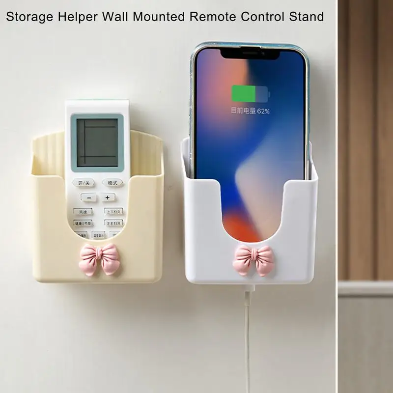 Phone Holder Wall Mounted No Punch Wall-Mounted Mobile Phones Charging To Stand Surround Design TV Controller Storage Organizer