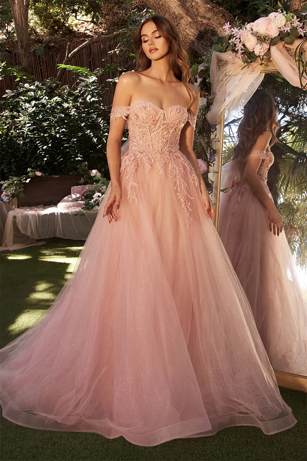 Amanda 2024 Dusty Pink Vestido De Novia Princess Off spalla abito da sera dolce pizzo lucido a-line Tulle Prom Dress 2024