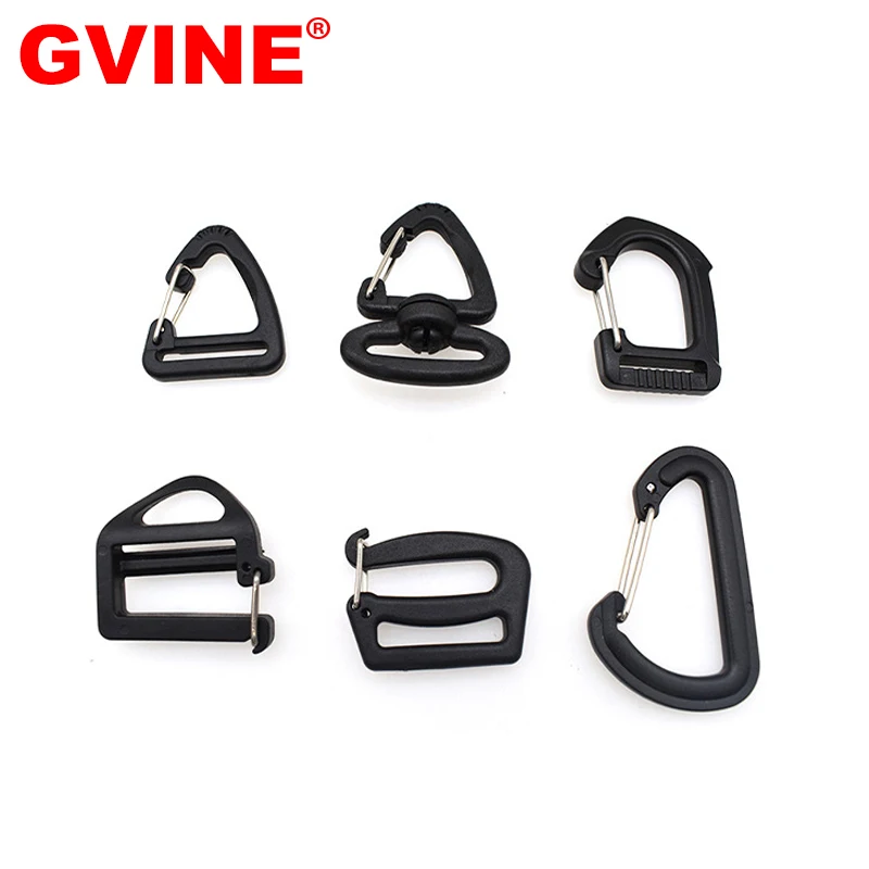 10Pcs Black Plastic Swivel Triangle Hook Carabiner Polygon Webbing Buckle Clip for Outdoor Bags Hanging Accessories