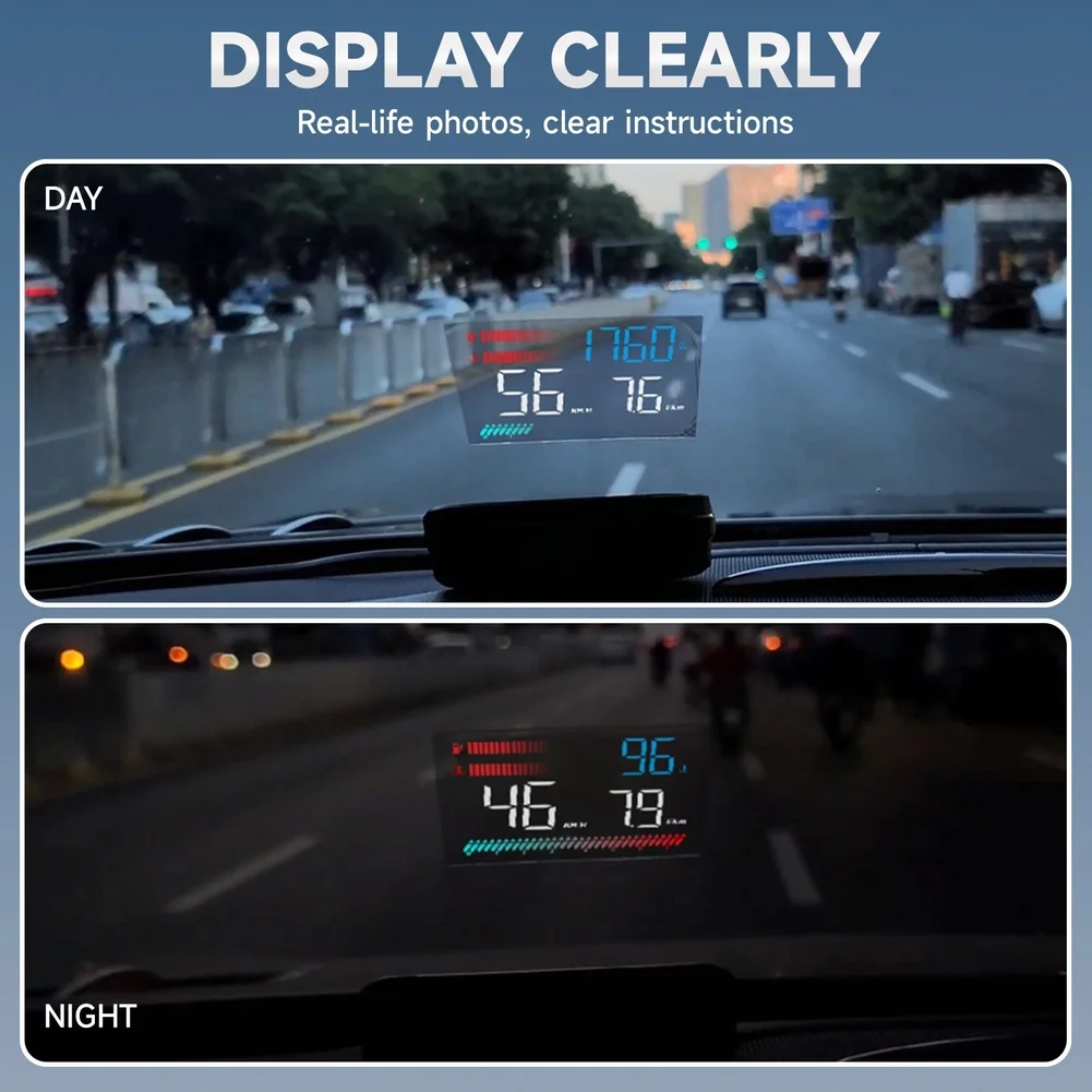 for obd2 HUD Head Up Display for Vehicles Showing Speed RPM Fuel Efficiency Data Light Blocking Screen 11.5x7.2x2.8cm PC ABS