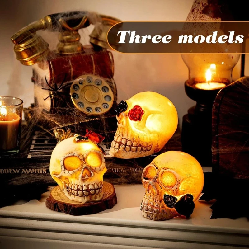 جديد هالوين مضيئة جمجمة من الراتنج مصباح ليد الجمجمة زي الدعائم هالوين الحدث الديكور جو أضواء الديكور