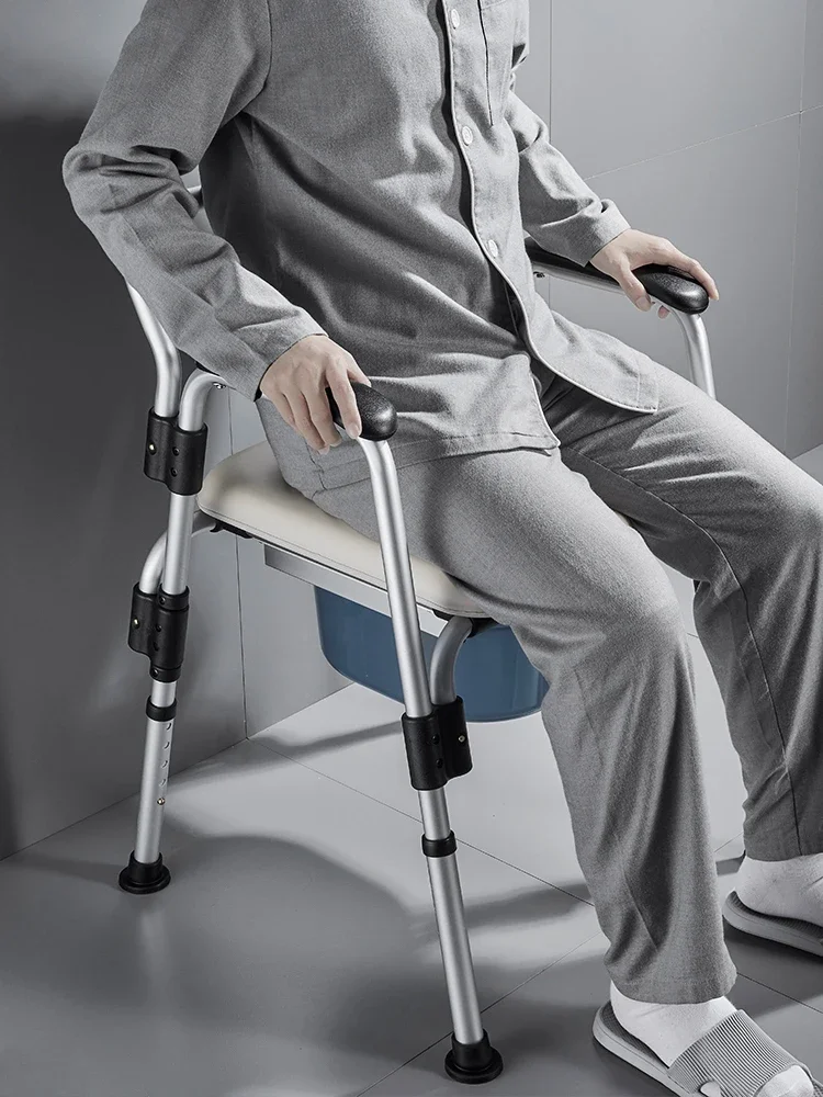 Height Adjustable Elderly Toilet Chair, Household Aluminum Bracket, Foldable Portable Seat, Disabled Bath Chair, Adjustable