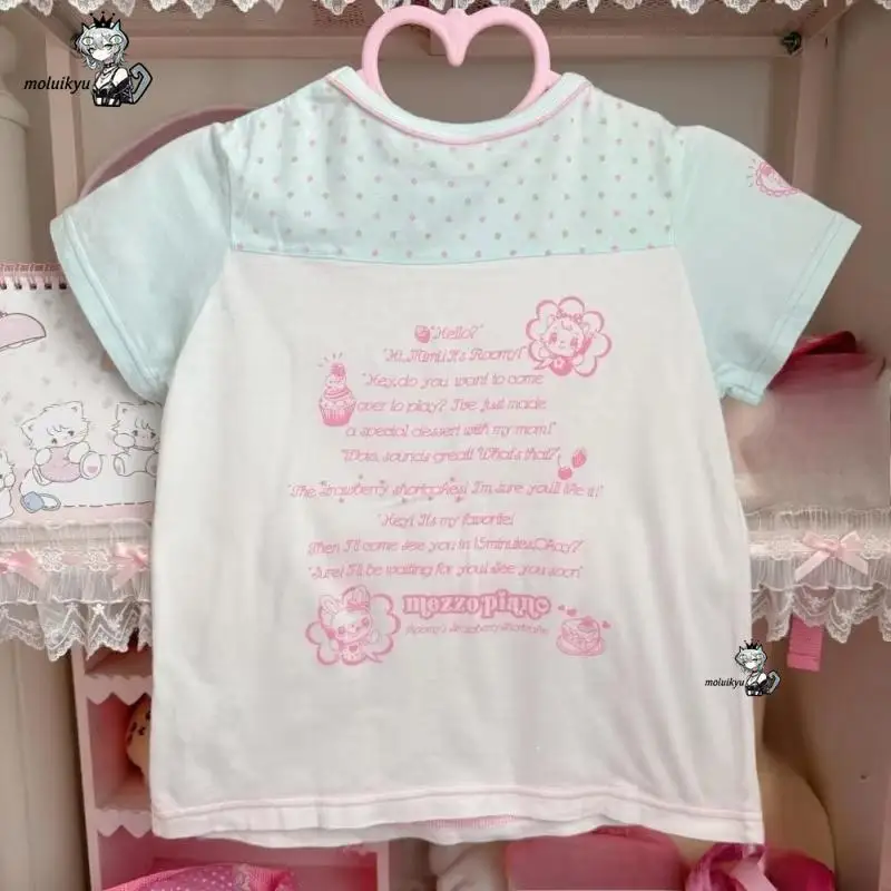 Summer Japanese Kawaii Cartoon Print Women Tops Harajuku Wave Point Patchwork T-Shirt Y2K Aesthetic Girl Student Grunge Cute Tee view 2