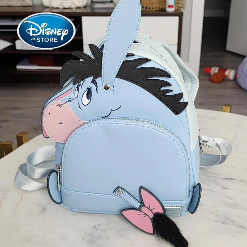 Disney Eeyore Cosplay Womens Double Strap Shoulder Bag Purse Winnie The Pooh Friends Cute Blue PU Leather Backpack