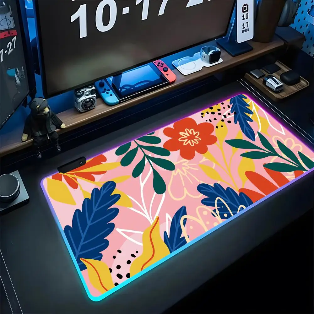 

Abstract Flower Mouse Pad Gaming Rgb Mousepad Backlit Keyboard Animal Gamer Girl Xxl Laptop Mat Table Pads Deskpad