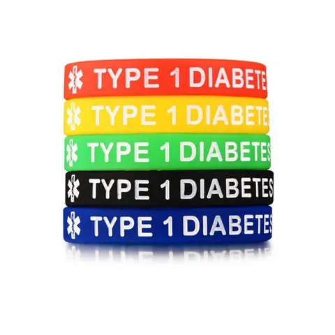 R2LE 5PCS Silicone Medical ID Wristband Type 1/2 Diabetic Emergency Bracelet Unisex Men Women Waterproof Rubber Bands 7.5’’
