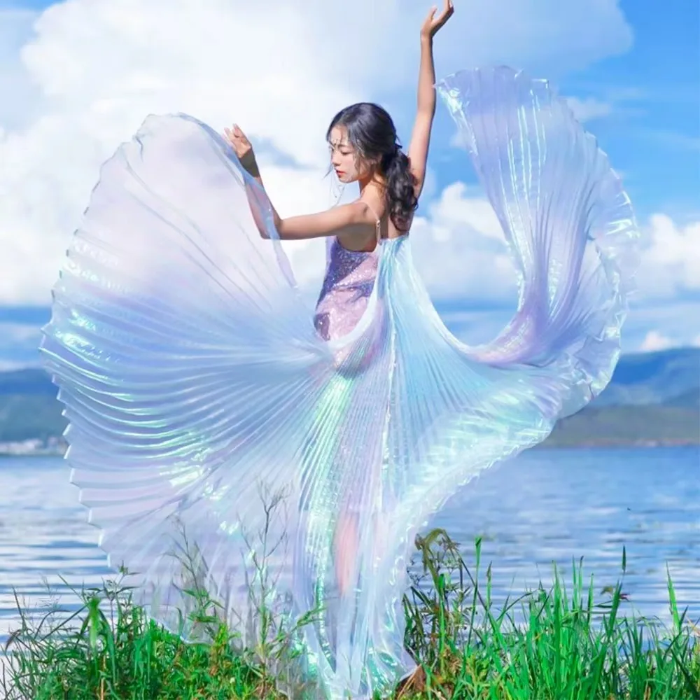 Creative Shiny Pleated Organza Fabric Rainbow Mermaid Handmade Cloth Fabric 100*150cm DIY Material Apparels Accessories
