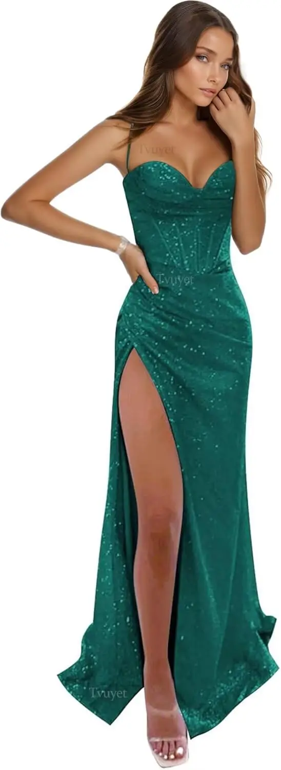 Vestido de baile feminino elegante, slim fit, lantejoulas, saia rabo de peixe e fenda, vestido de noite longo formal para ocasiões especiais