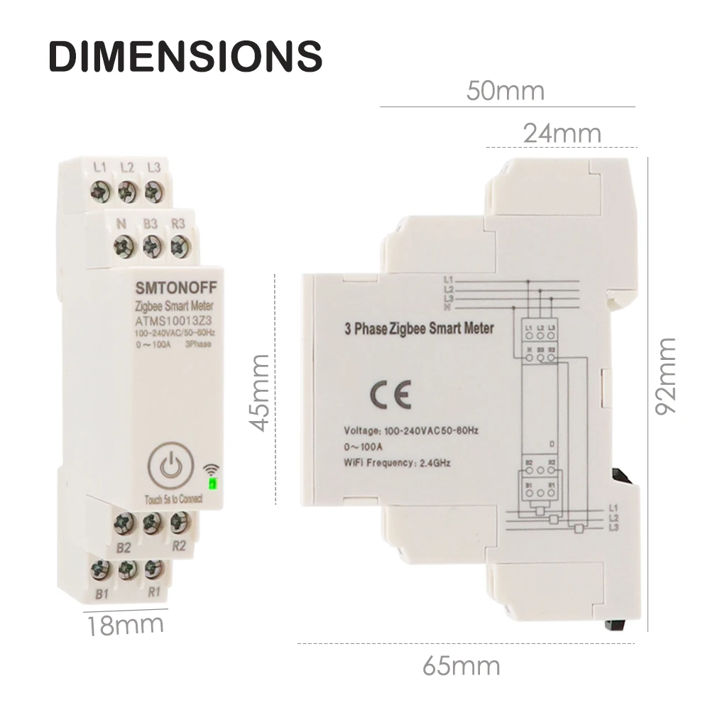 Zigbee Tuya Dreiphasiger 100A Smart Energy Power Monitor mit Externem Stromwandler CT 380V /415V 50Hz 60Hz – Detail 14