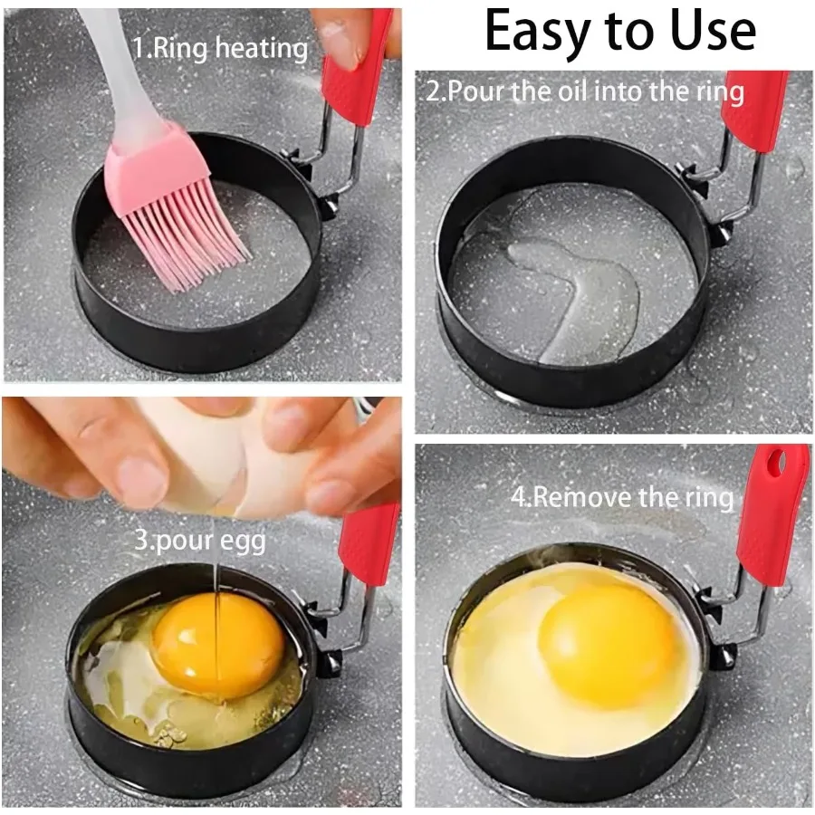 3.5Inch Egg Rings Set of 2 with Silicone Handle for Perfect Round Molds to Create Fluffy English Muffins Pancakes and Breakfast