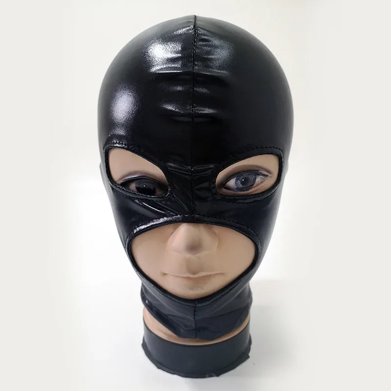 Latex Mask Fetish Man Unisex Women Mens Cosplay Face Mask Black Leather Head 3 Holes Cover Face Mask For CS Game Halloween 2024