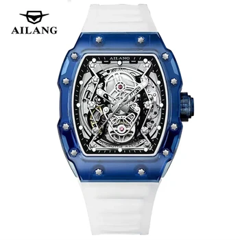 AILANG brand new fashion Hollow Tonneau mechanical watch for men sports silicone strap luxury automatic skeleton watches for mens