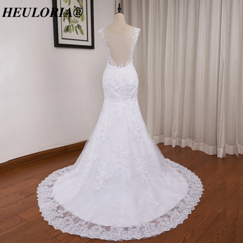 HEUIA LORIA-Personalizado Manga Longa Vestidos De Casamento De Renda, Vestido De Noiva Applique Beading, Robe De Casamento