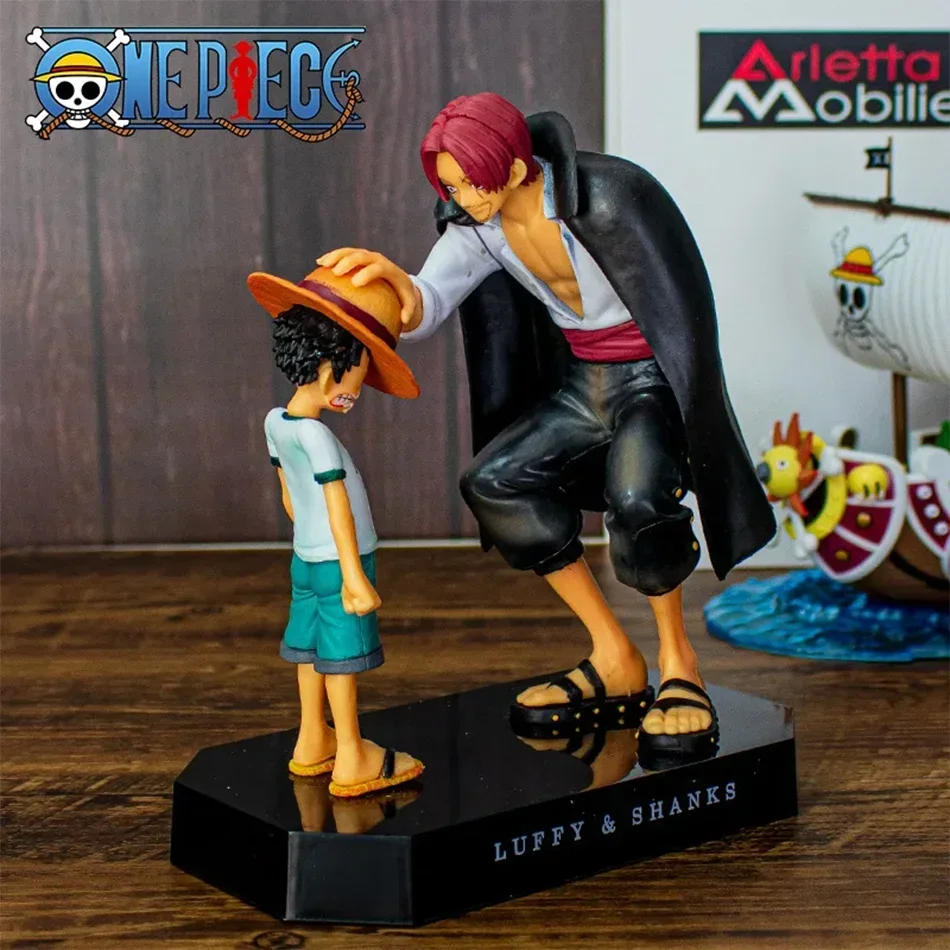 Figura de Acción de Anime de One Piece de 18 cm - Shanks vs. Luffy con Sombrero de Paja - Figura Coleccionable Revible Moment de los Cuatro Emperadores