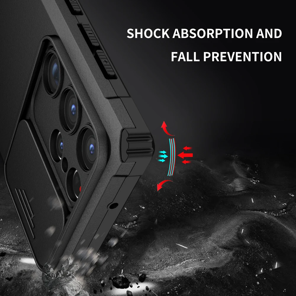 Shockproof Case for Samsung S23 Ultra 5G S22+ S21 FE Slide Camera Lens Protection Stand Phone Cover for Galaxy Note 20 image 4