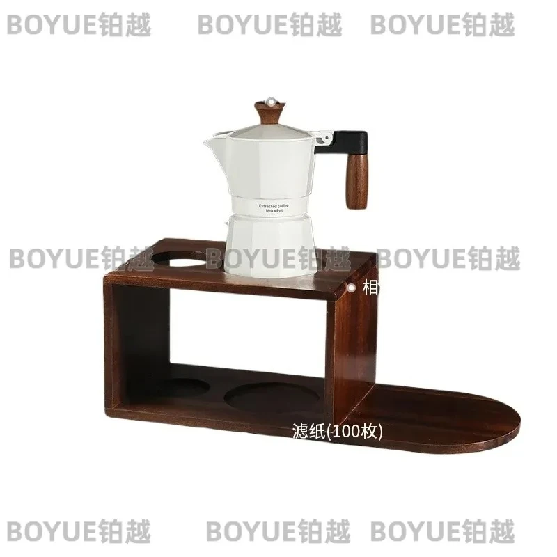 Italian Moka Pot Set Double Valve Stovetop Espresso Maker with Wooden Stand Three Piece Coffee Brewing Kit for Home Kitchen