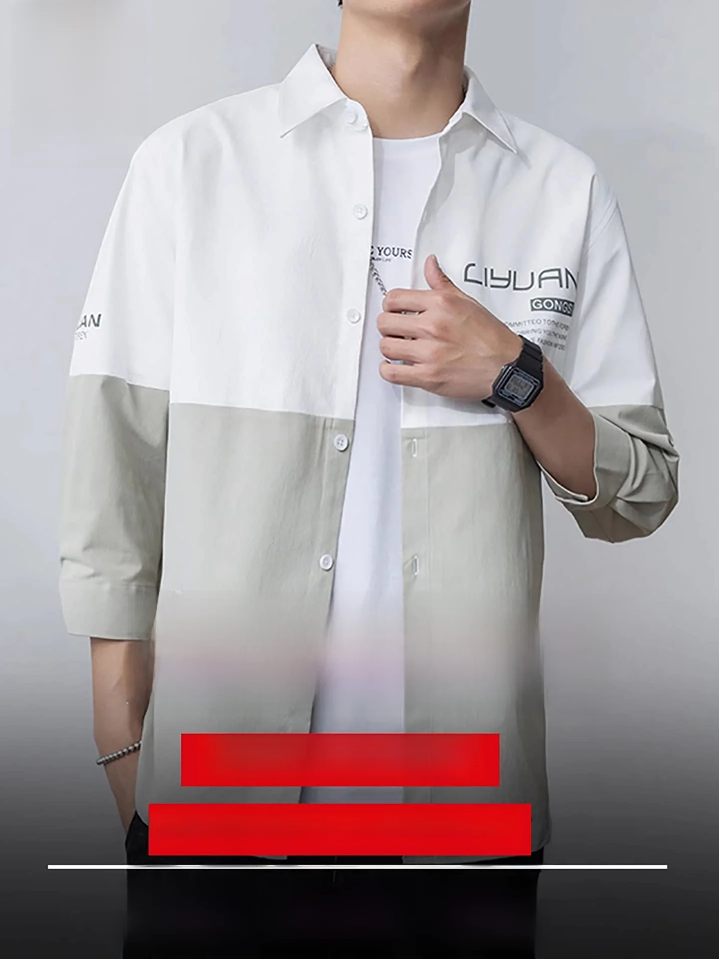 

Naniloushi Men's Shirt Color Block Summer Thin Seven Sleeve Short Sleeve Fashionable Half Sleeve Breathable Loose Fit Polyest...