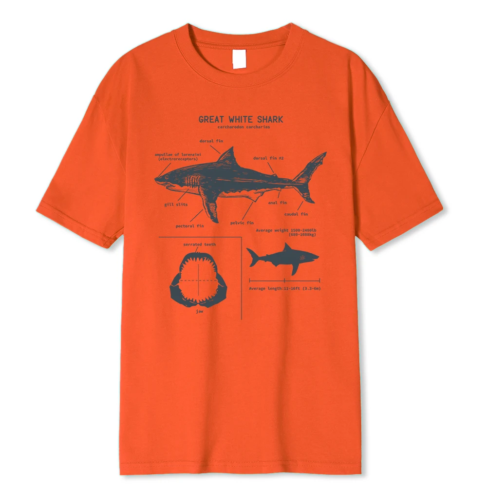 Great White Shark Anatomy T-Shirt New Summer Men Street Short Sleeve Hip Hop Punk Style Boy Casual Tops Fashion White Tees