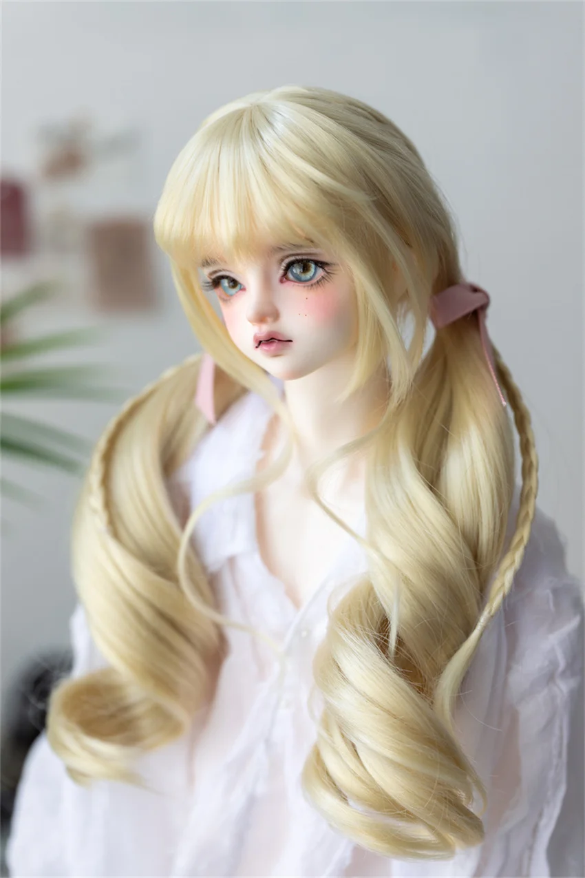 

Парик куклы BJD/SD, игрушки для девочек, элегантный 1/3 1/4, высокотемпературный шелк, розовый, серый, золотой, вьющийся, двойной хвост, подарки, аксессуары для кукол