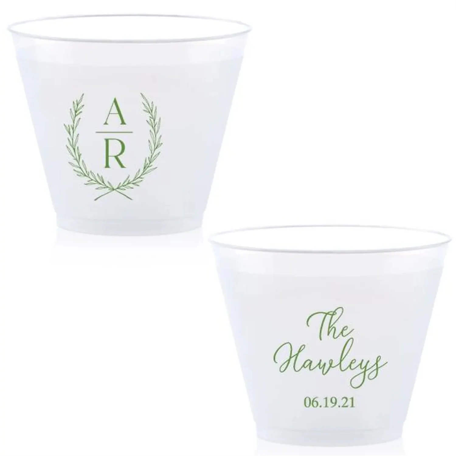

Custom Wedding Frosted Cups – Personalized Plastic Party Cups, Wine Glass & Bottle – Reception/Cocktail, Bridal Shower, Engage