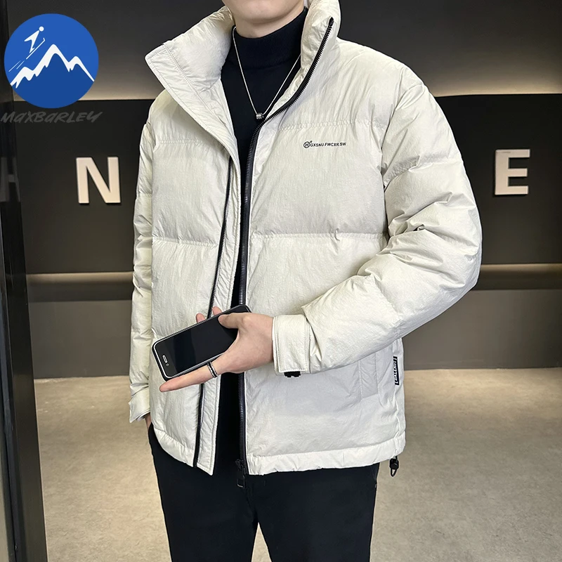 Maxbarley Men Down Jacket Fashion Stand Collar Commute Office Thickened Parka Classic Solid Color Comfortable Lightweight Coat