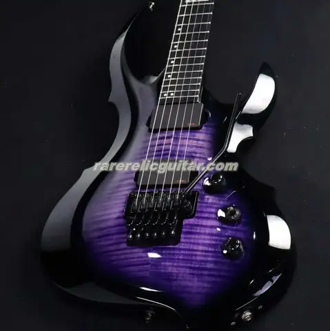 재고 있음 FRX Purple Busrt Flame Maple 탑 일렉트릭 기타 중국 액티브 EMG 픽업 금속 9V 배터리 박스 Floyd Rose Tremolo