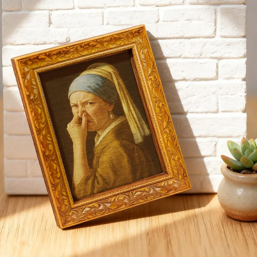 Funny Girl with a Pearl Earring Fridge Magnet, Art Parody Decor for Kitchen, Fridge, Whiteboard & Office Desk