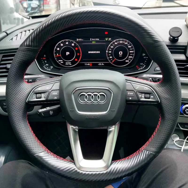 Hand-Stitched Wheel Cover for Audi A4 B9 8W Q5l Q7 Q3 Q8 SQ5 A6L A7 A8 Car Steering Wheel Cover DIY Leather Car Accessory