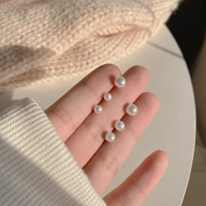 4mm 5mm 6mm 3Pairs Imitation Pearl Jewelry Set Stud Earring for Women Korean Style Sweet Temperament Brincos Wholesale Girl Gift