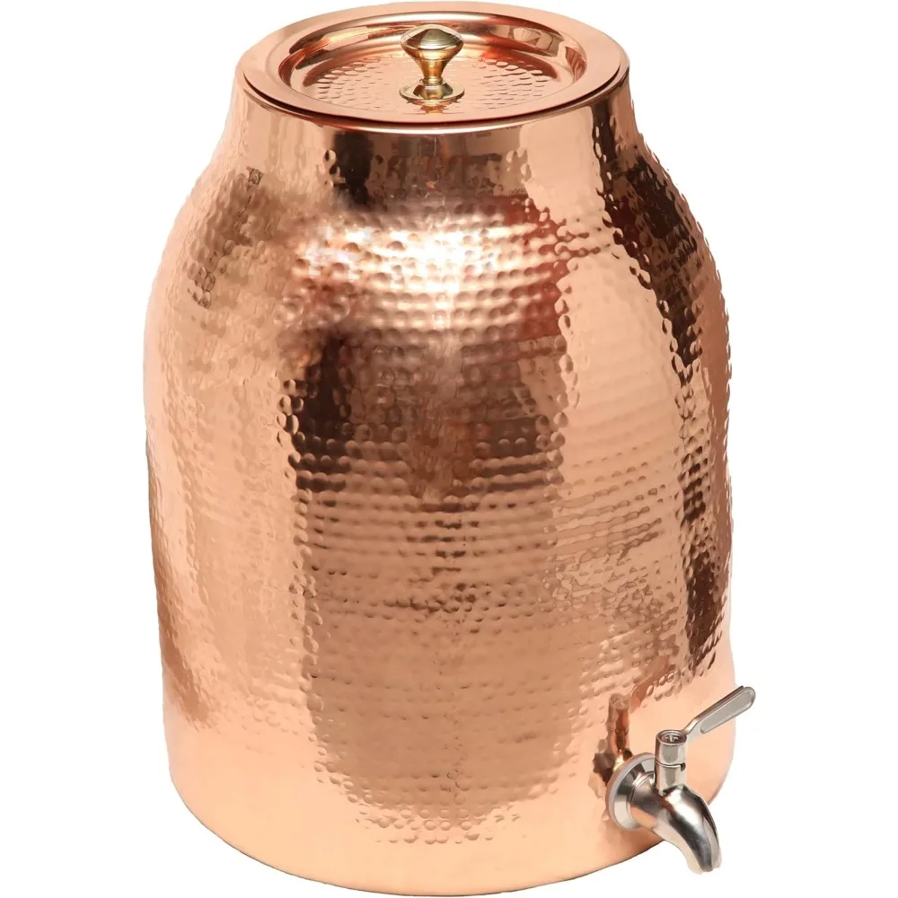 

HandCrafted 100% Pure Copper Water Dispenser with Lid,3.5 Gallon XL Capacity,