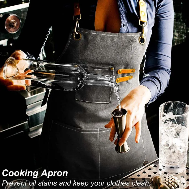 Kitchen Household Cooking Canvas Apron Oil-proof Waterproof Can Wipe Hands Men Women Adult With Tool Pockets Fashion Coffee Over