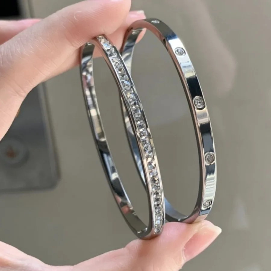 Htpwe Stainless Steel Diamond Ring Stacking Bracelet Women 18k Gold Plated Couple Holiday Gift Fashion Bracelet Party Jewelry image 4