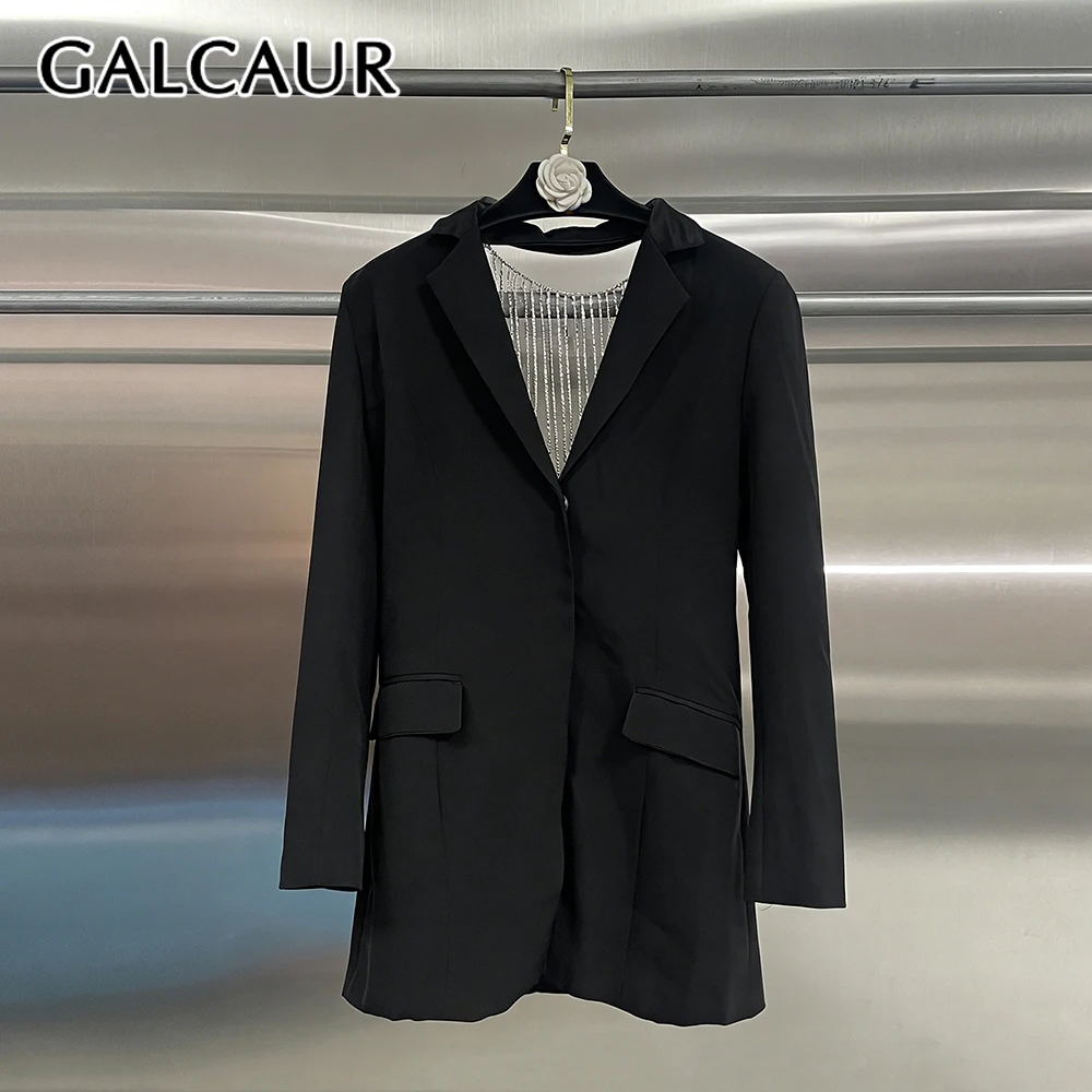 

Новое модное женское платье GALCAUR: черное, с бахромой, отложным воротником, длинными рукавами, свободного кроя, элегантное, для офиса, осенний стиль