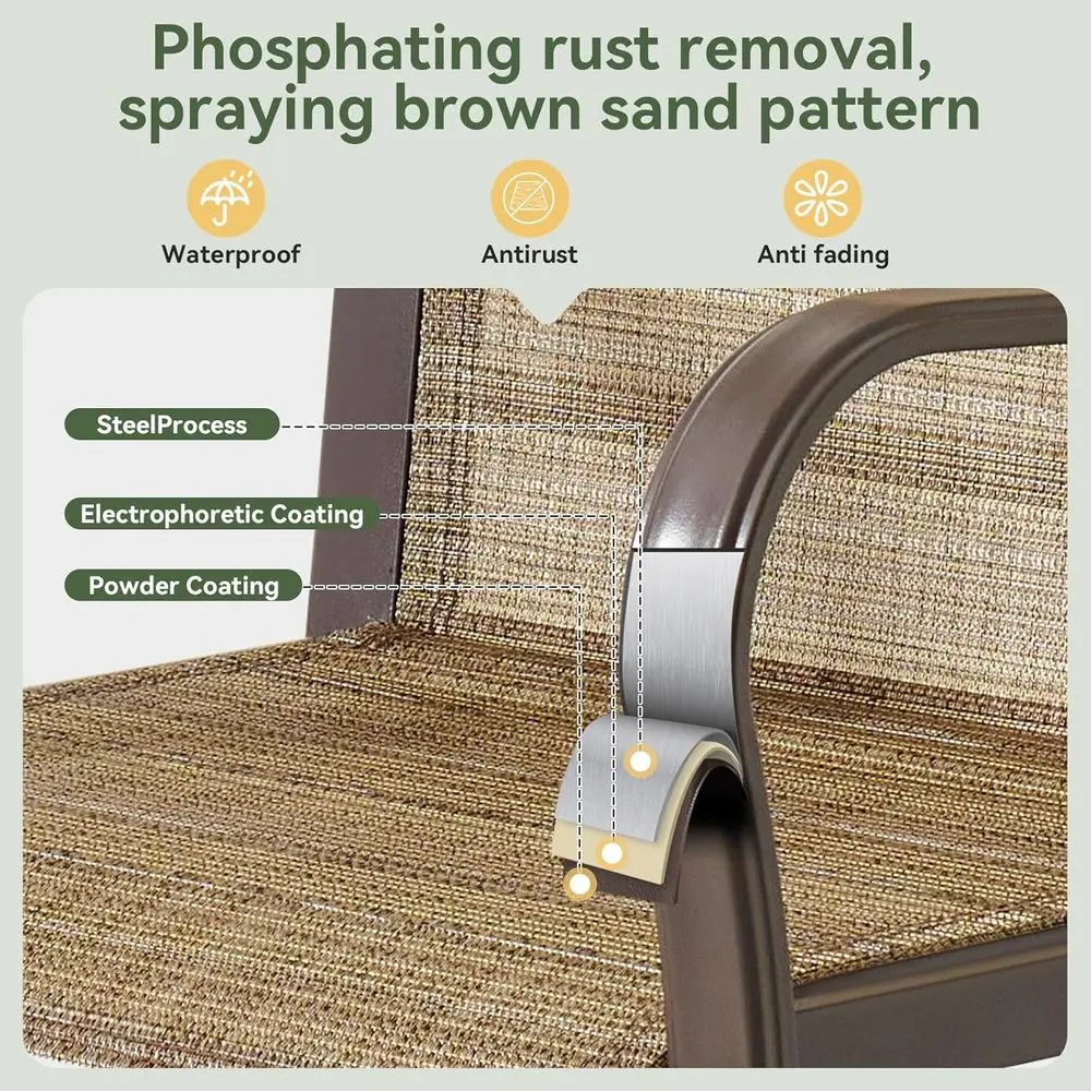 2-Piece Swivel Rocking Patio Chairs Set with Textilene Fabric, Brown Outdoor Lawn Chairs