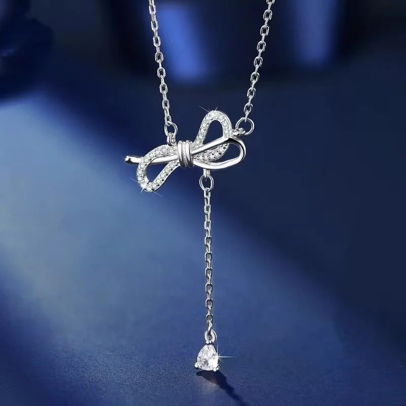 

Fashion Bowknot Shaped Silver Necklace For Women All-match Cute Valentines Day Gift Pendant Y2K Accessories Charm Jewelry